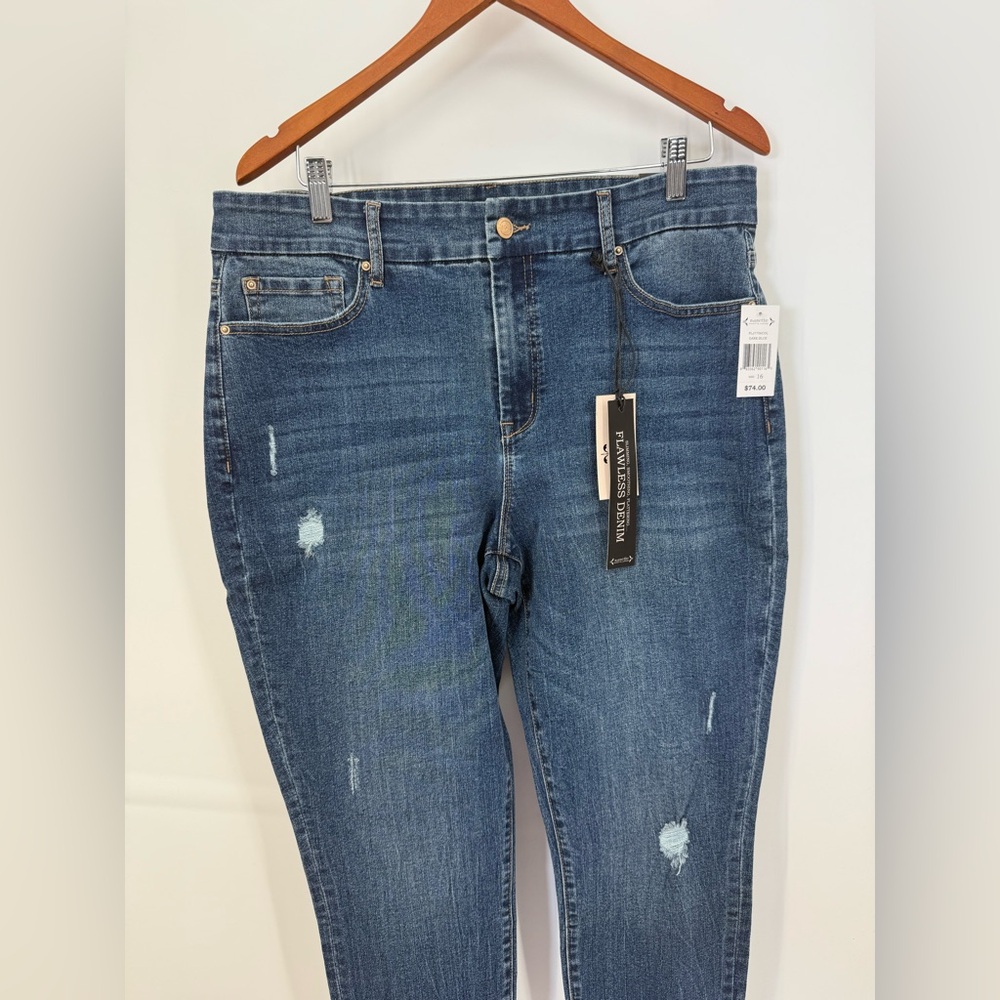 Nanette Lepore Flawless Belle High Rise Ankle Distressed Dark Blue Ankle Jeans - Picture 7 of 15